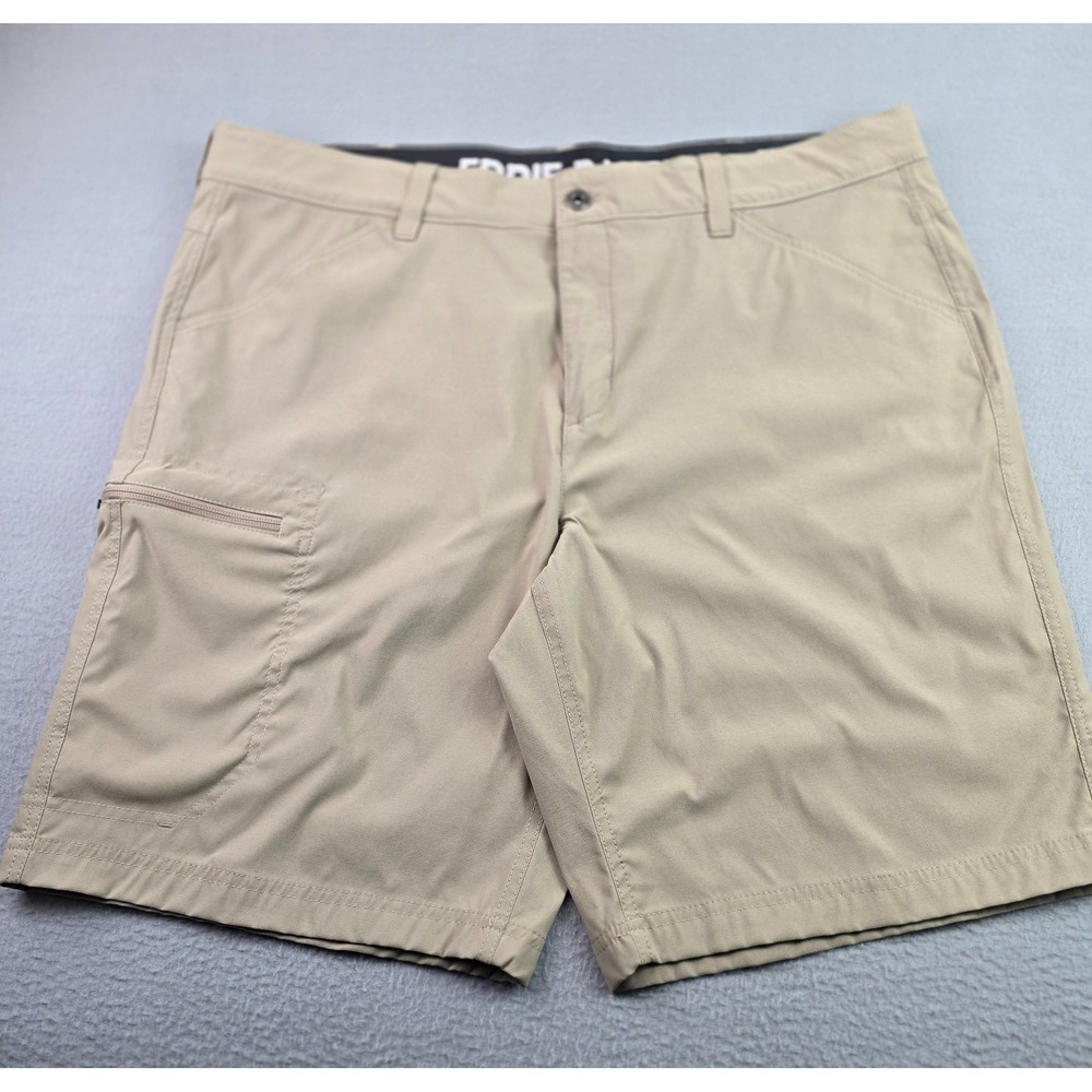 Eddie Bauer Rainier Tech Shorts Size 40 Tan Hiking Travel Stretch Nylon